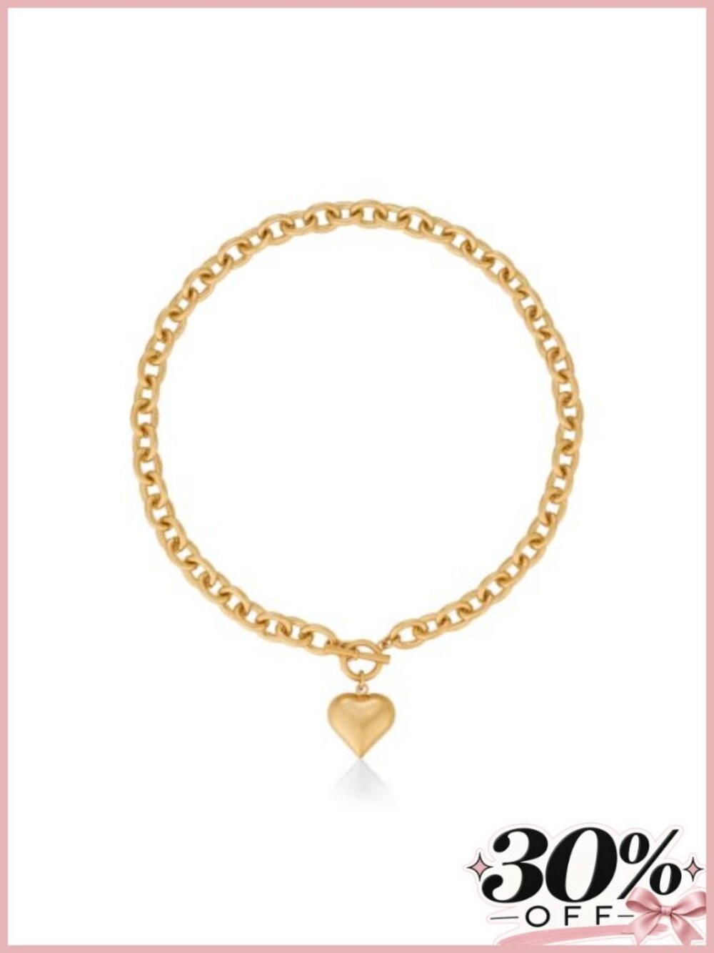Chunky Gold Heart Necklace Statement Pendant Toggle Clasp Jewelry